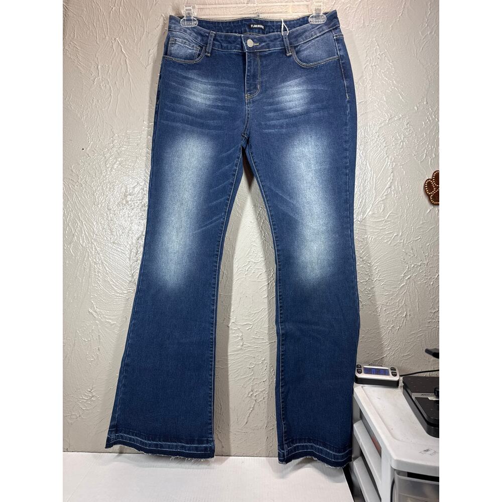 Flamingals Jeans Curvy‎ Fit Wide Leg Mid Rise Medium Wash Womens Size XL NWT